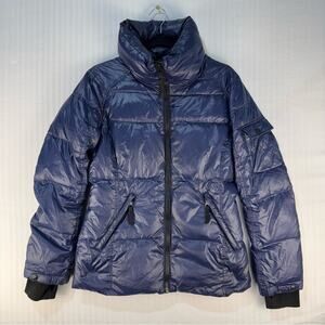 S13 Women’s Gloss Ella Kylie Puffer Coat Size Small Blue Nylon Down Fill Jacket